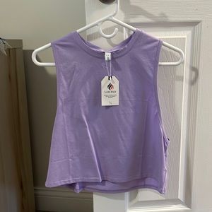 Cropped work out top with tags